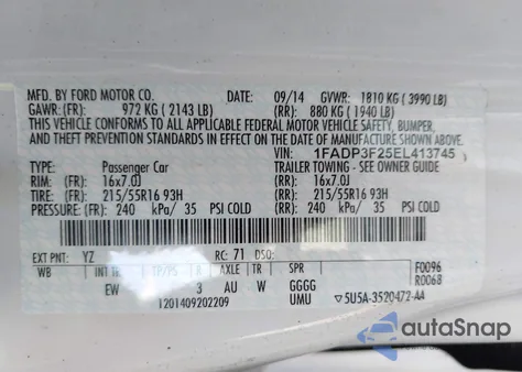 2014 Ford Focus Se z USA, uszkodzony, nr VIN 1FADP3F25EL413745